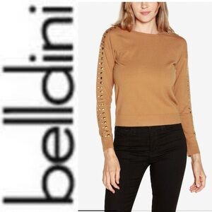 NEW Belldini Black Label Boatneck Embellished Sweater Tan S